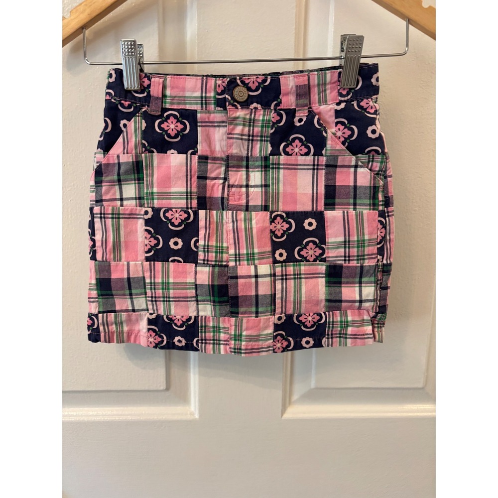 Gymboree Girls Pink Plaid Floral Patchwork Skort Adjustable Waist Size 7